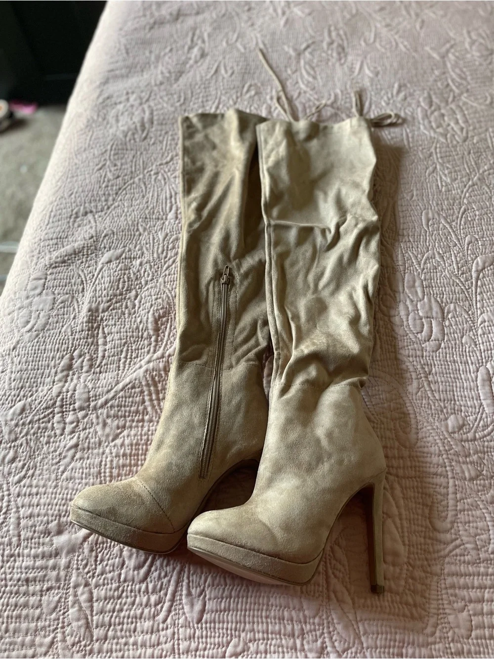 Charlotte Russe Beige Suede Over-the-Knee High Heel Boots